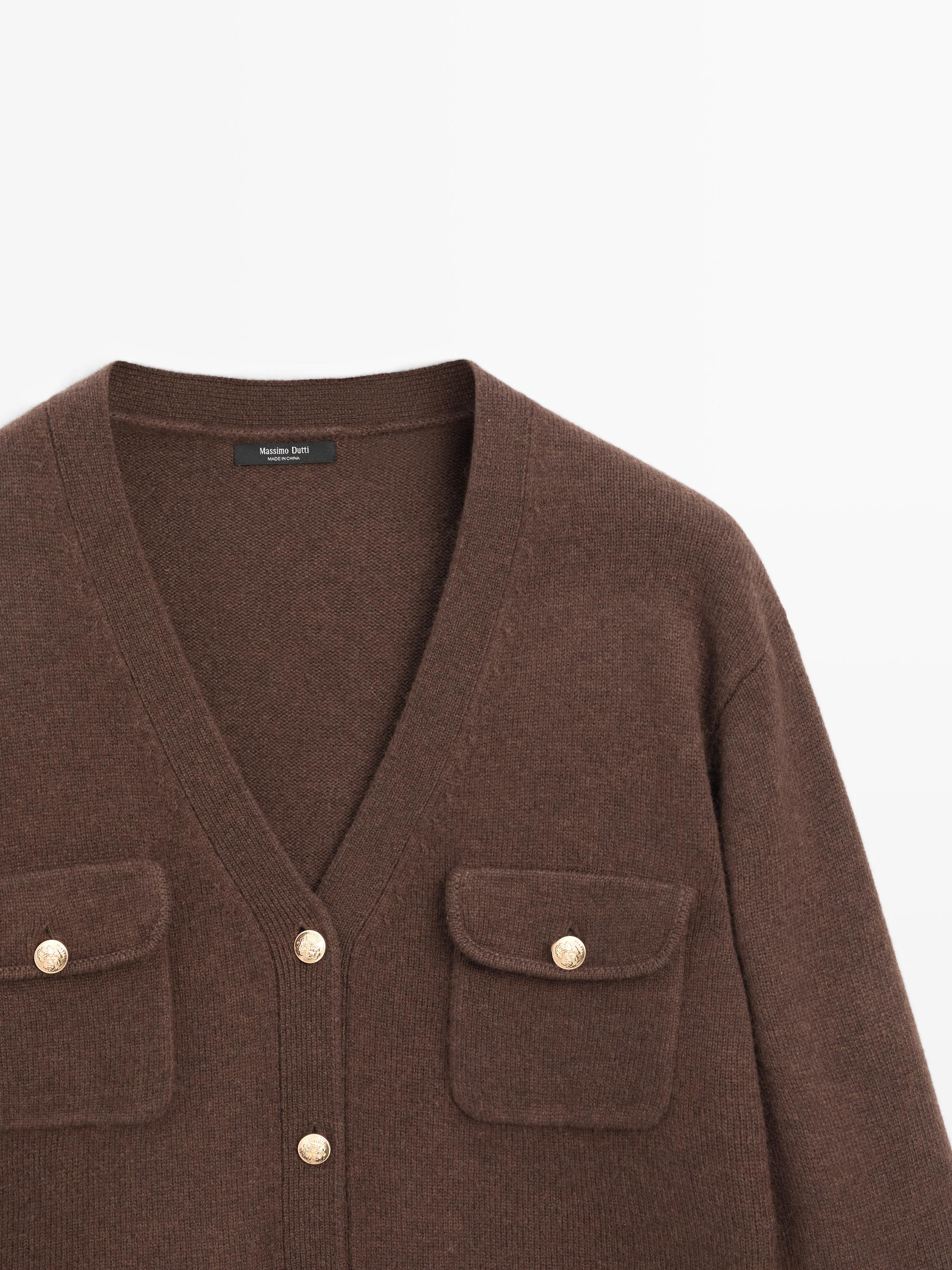 V-neck knit cardigan with gold buttons